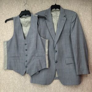 Vtg Botany 500 Mens Suit Blazer Jacket 38R & Vest Blue‎ Windowpane